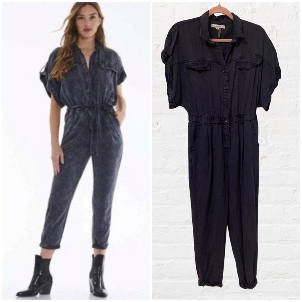 Young Fabulous and Broke Graylin Jumpsuit Dark Navy Short Dolman Sleeves